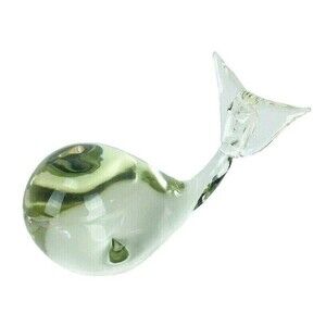 Vintage MCM Handblown Glass Whale Heavy Paperweight Desktop Art Figurine